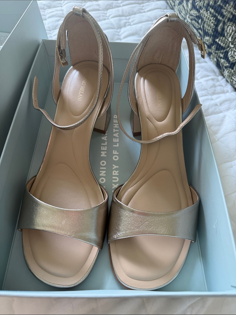ANTONIO MELANI Metallic Gold Open-Toe Ankle-Strap Sandals